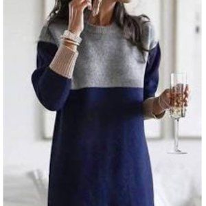 Casual Color-block Knit Sweater Dress